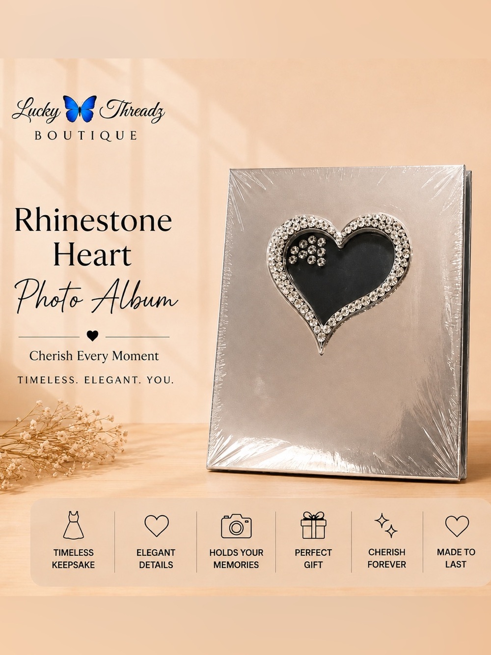 Silver Rhinestone Heart Photo Album- New Godinger